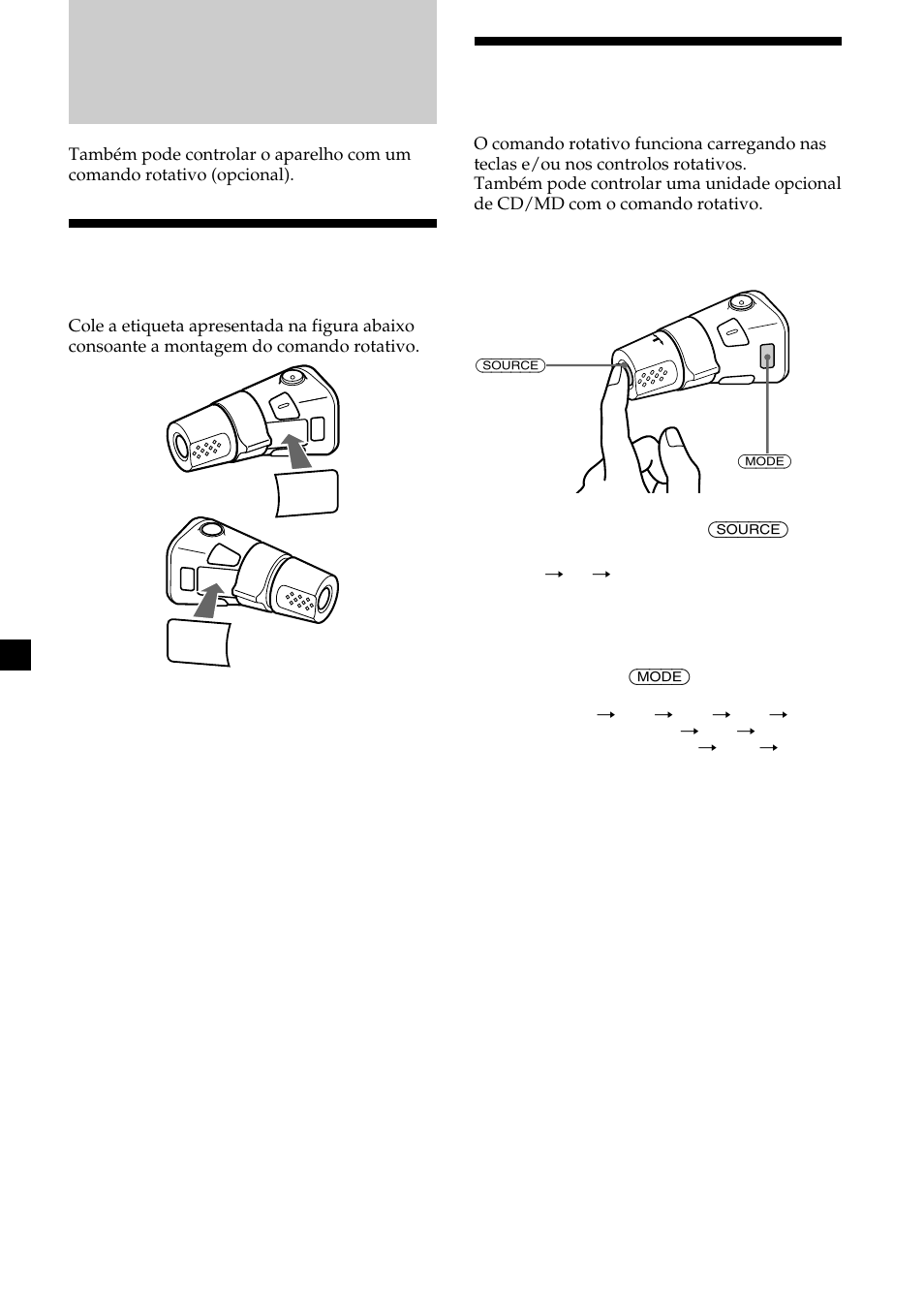 Outras funções, Colocar as etiquetas no comando rotativo, Utilização do comando rotativo | Sony CDX-M700R User Manual | Page 158 / 212