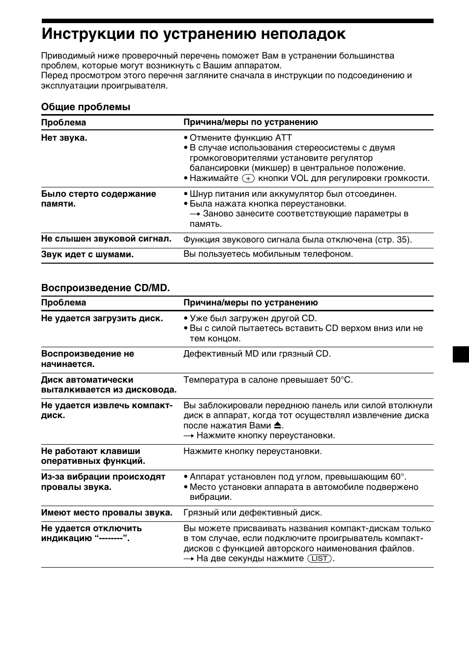 41 инструкции по устранению неполадок | Sony CDX-M700R User Manual | Page 209 / 212