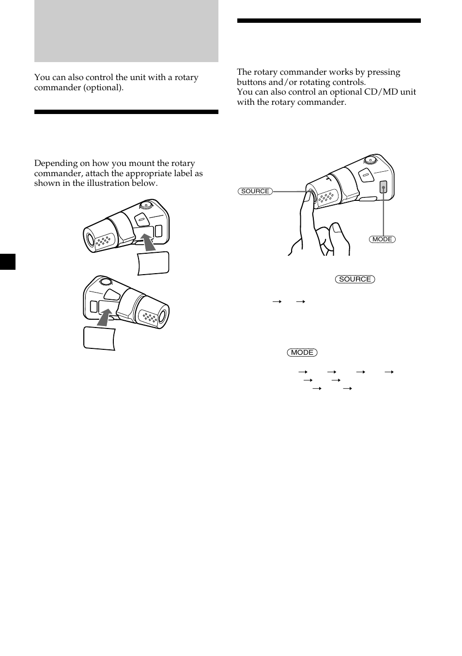 Other functions, Labelling the rotary commander, Using the rotary commander | Sony CDX-M700R User Manual | Page 32 / 212