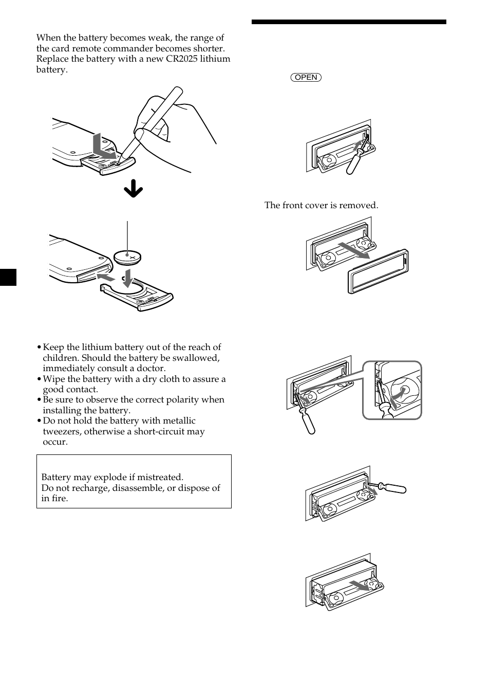 Dismounting the unit | Sony CDX-M700R User Manual | Page 38 / 212