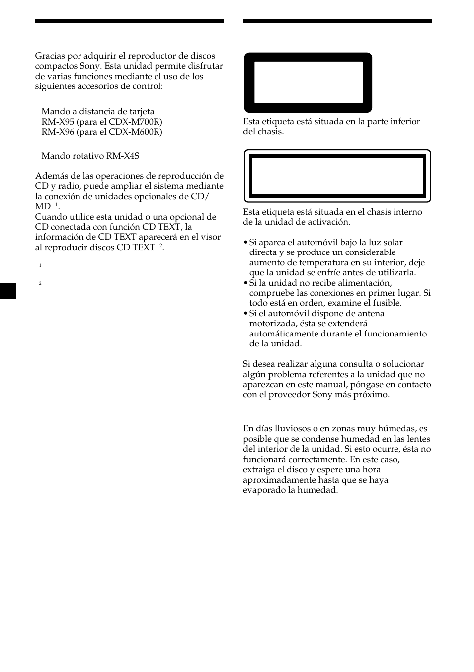 2¡bienvenido, Precauciones, Class product laser 1 | Sony CDX-M700R User Manual | Page 44 / 212