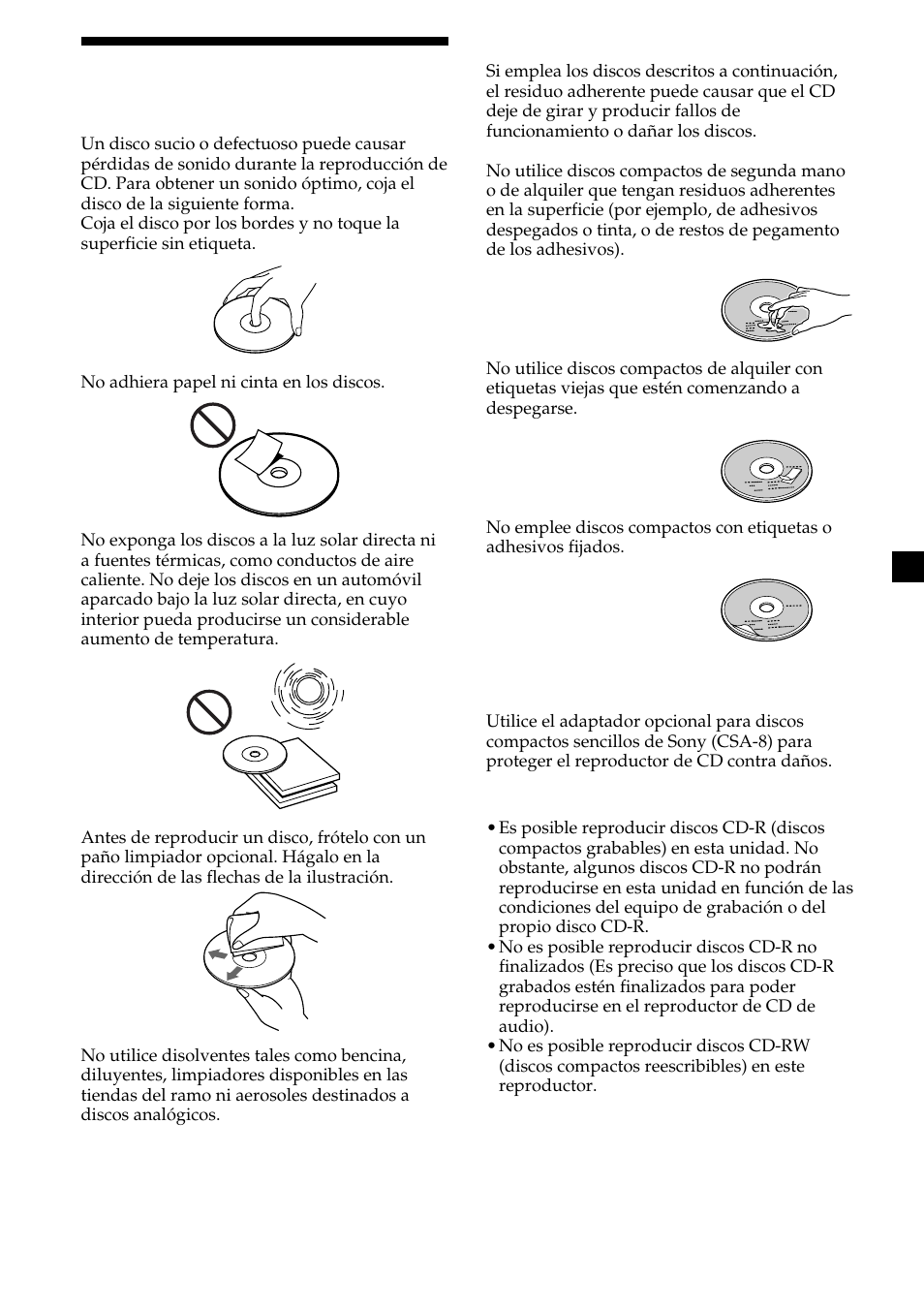 3notas sobre los discos compactos | Sony CDX-M700R User Manual | Page 45 / 212