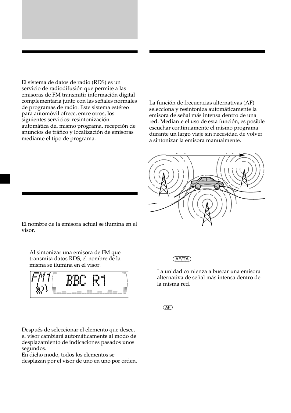 Descripción general de la función rds, Visualización del nombre de la emisora, Resintonización automática del mismo programa | Sony CDX-M700R User Manual | Page 60 / 212