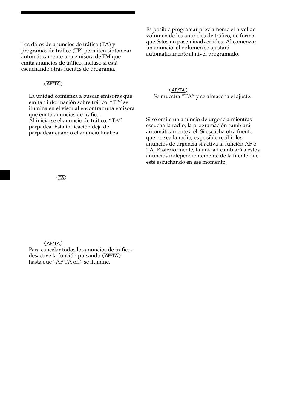 20 recepción de anuncios de tráfico | Sony CDX-M700R User Manual | Page 62 / 212