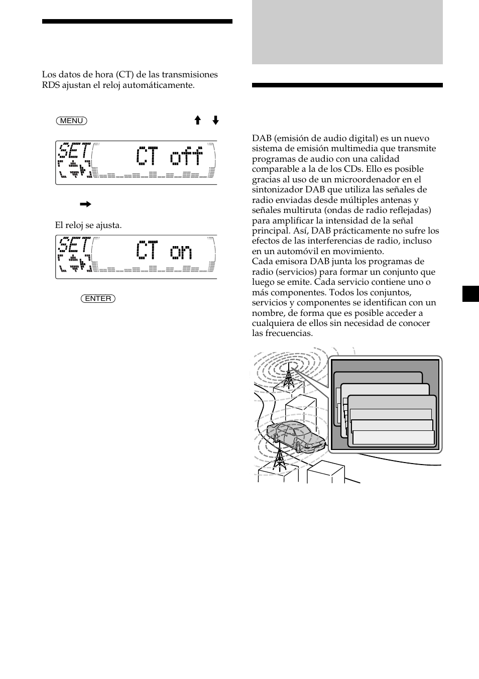 23 ajuste automático del reloj, Descripción general de la función dab | Sony CDX-M700R User Manual | Page 65 / 212