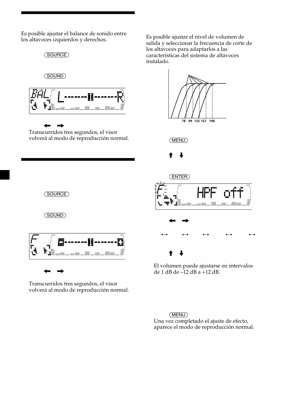 Ajuste del balance (bal), Ajuste del equilibrio frontal y posterior | Sony CDX-M700R User Manual | Page 72 / 212