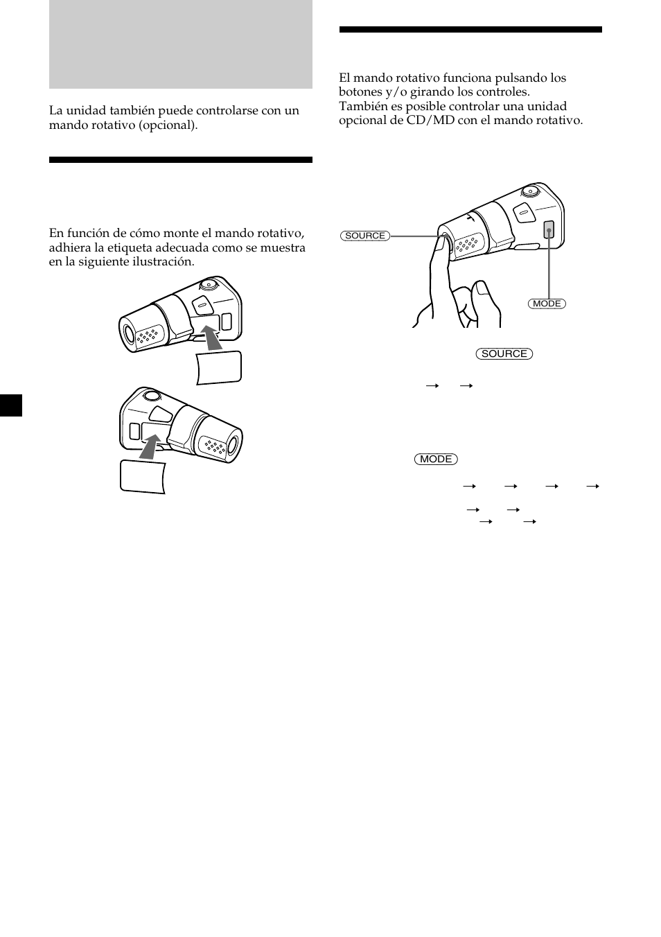 Otras funciones, Etiquetado del mando rotativo, Uso del mando rotativo | Sony CDX-M700R User Manual | Page 74 / 212