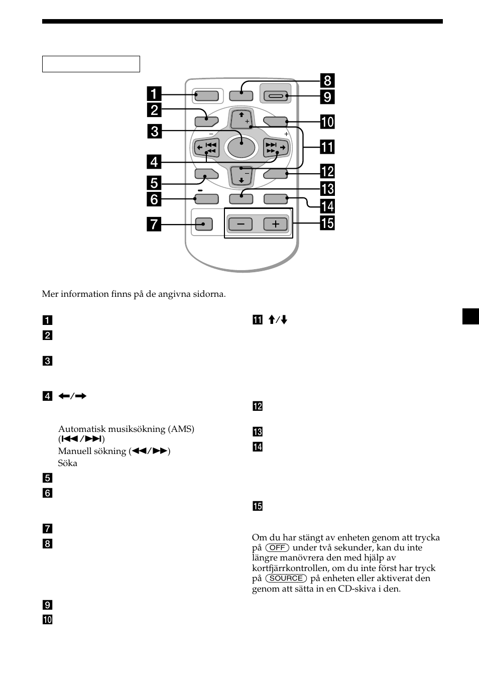 5reglagens placering, Kortfjärrkontroll | Sony CDX-M700R User Manual | Page 89 / 212
