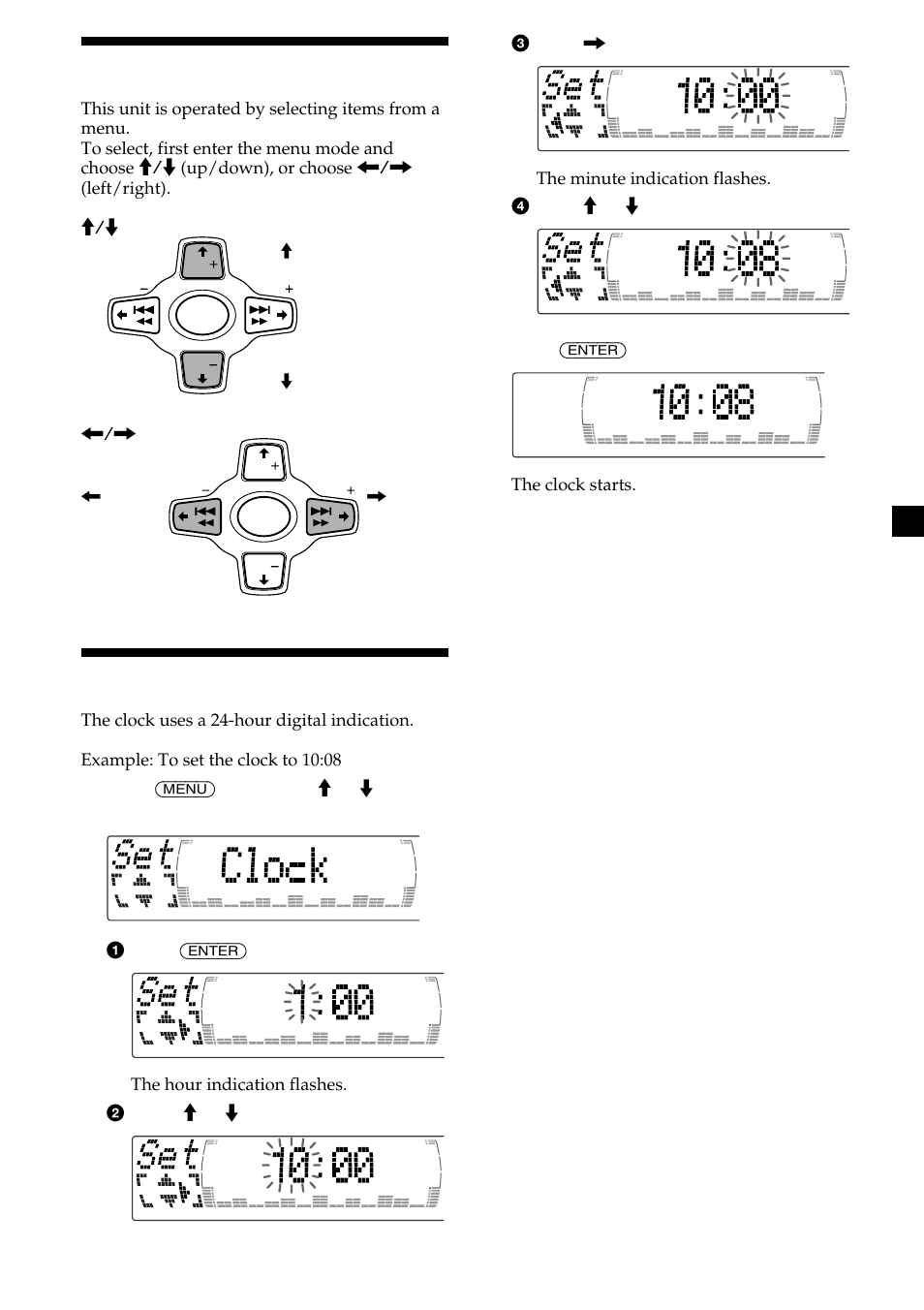 How to use the menu, Setting the clock | Sony CDX-M700R User Manual | Page 9 / 212