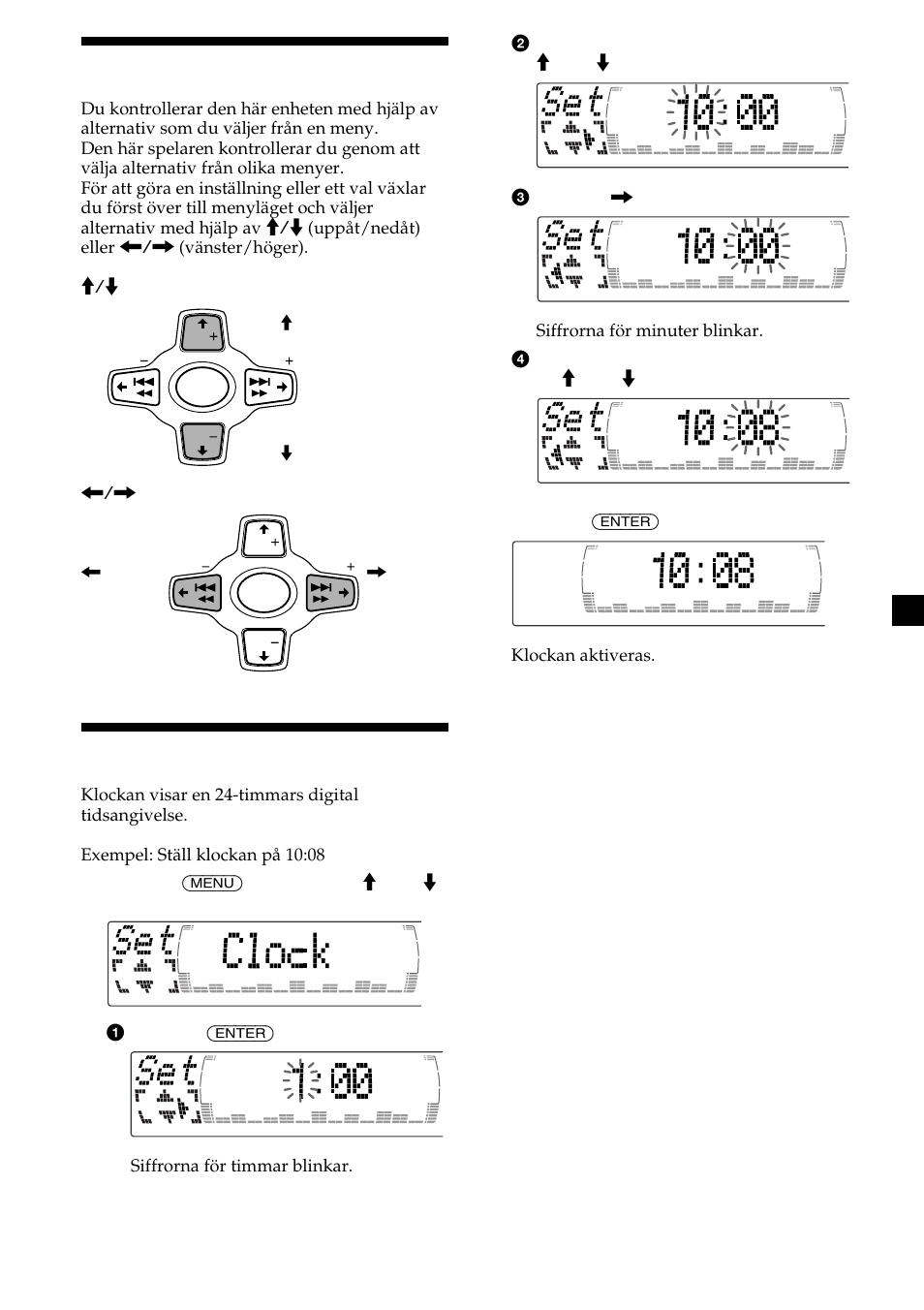 Använda menyn, Ställa klockan | Sony CDX-M700R User Manual | Page 93 / 212