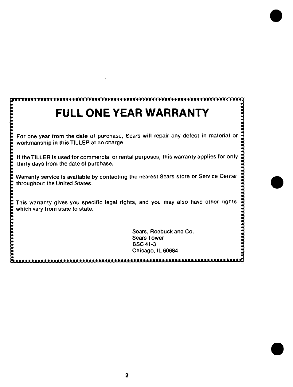 Full one year warranty | Craftsman 247.298760 User Manual | Page 2 / 28
