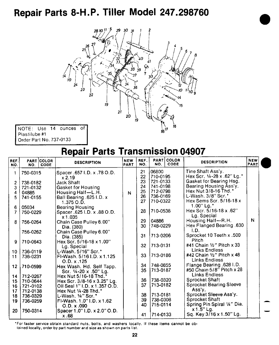 Repair parts transmission 04907, Repair parts—transmission | Craftsman 247.298760 User Manual | Page 22 / 28
