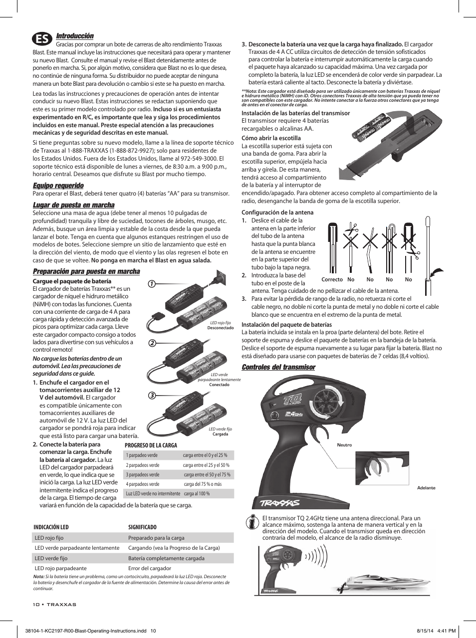 Introducción, Equipo requerido, Lugar de puesta en marcha | Preparación para puesta en marcha, Controles del transmisor | Traxxas 38104-1 User Manual | Page 10 / 16