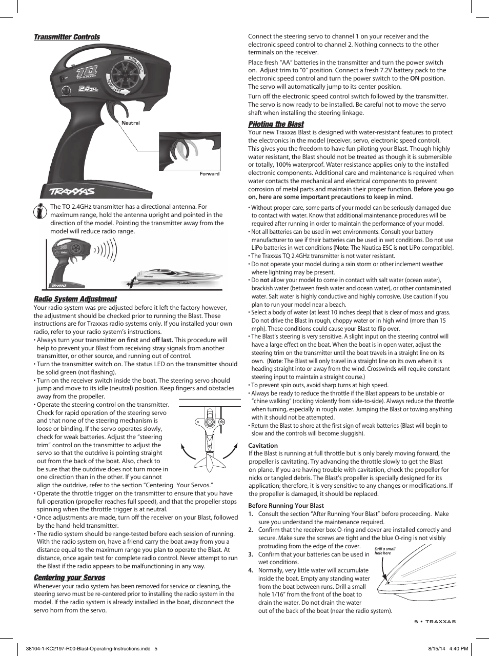 Transmitter controls radio system adjustment, Centering your servos, Piloting the blast | Traxxas 38104-1 User Manual | Page 5 / 16