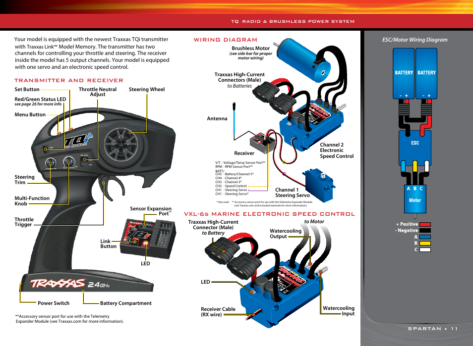 Wiring diagram, Vxl-6s marine electronic speed control, Transmitter and receiver | Traxxas 57076-1 User Manual | Page 11 / 30