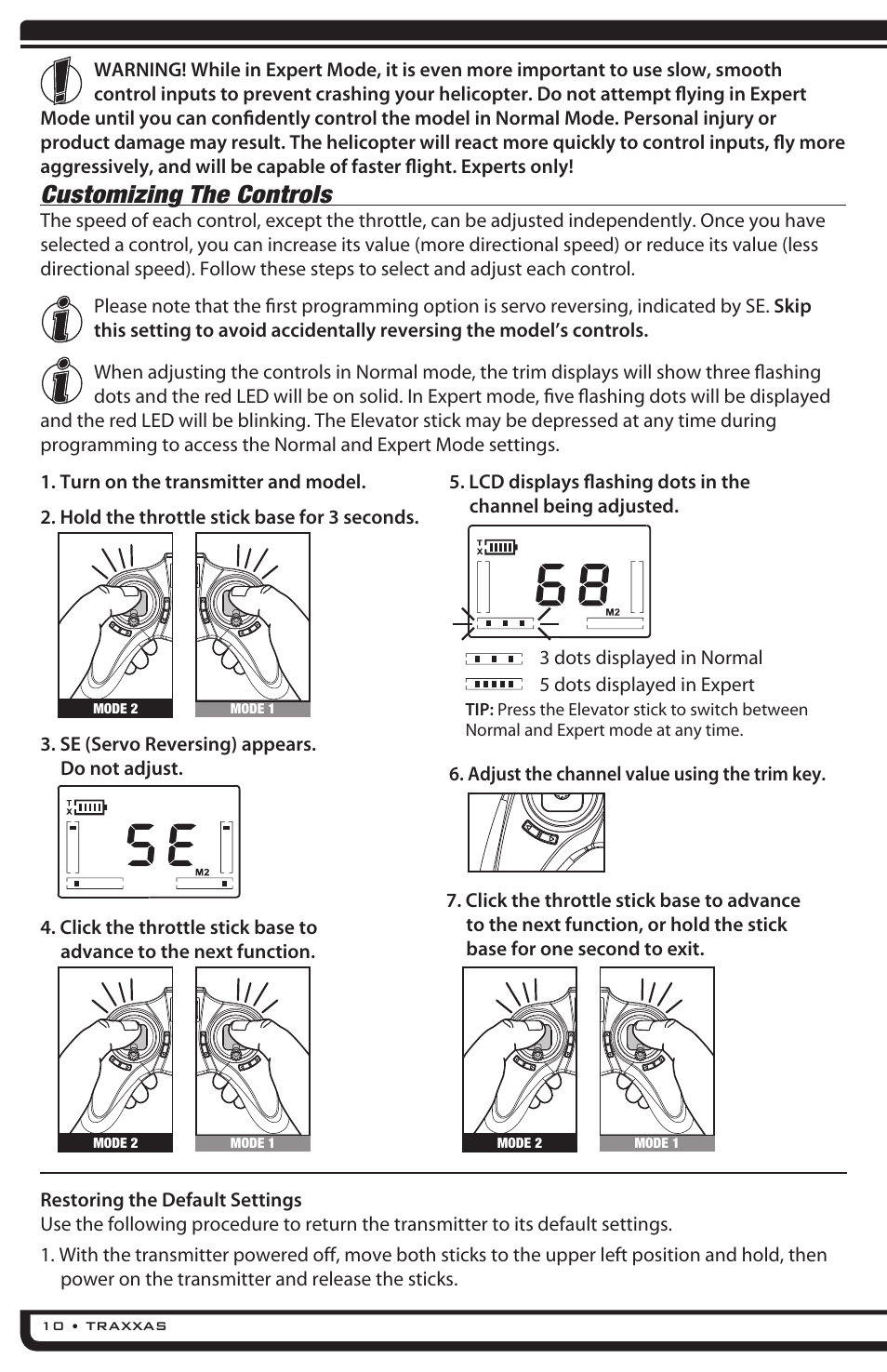 Customizing the controls, Turn on the transmitter and model | Traxxas 6308 (DR-1 Dual Rotor Helicopter) User Manual | Page 10 / 16