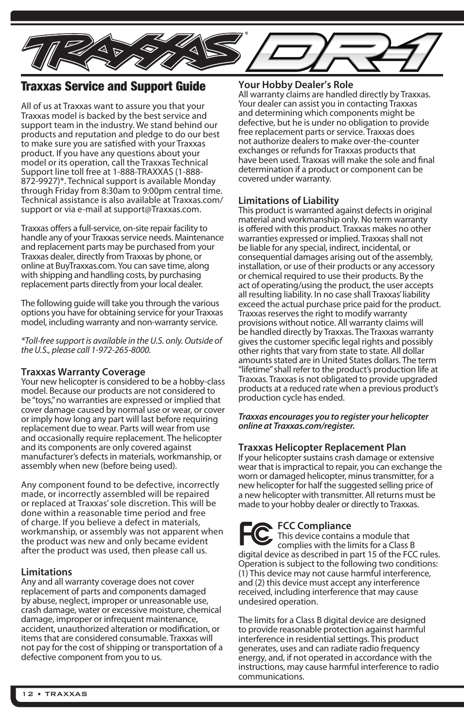 Traxxas service and support guide | Traxxas 6308 (DR-1 Dual Rotor Helicopter) User Manual | Page 12 / 16