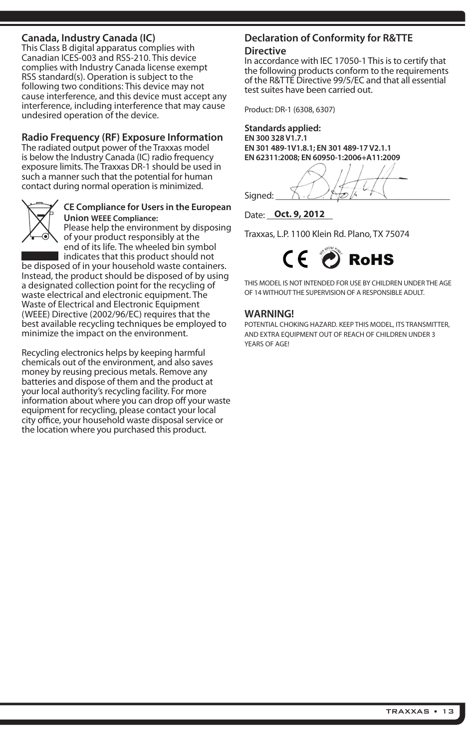 Rohs | Traxxas 6308 (DR-1 Dual Rotor Helicopter) User Manual | Page 13 / 16