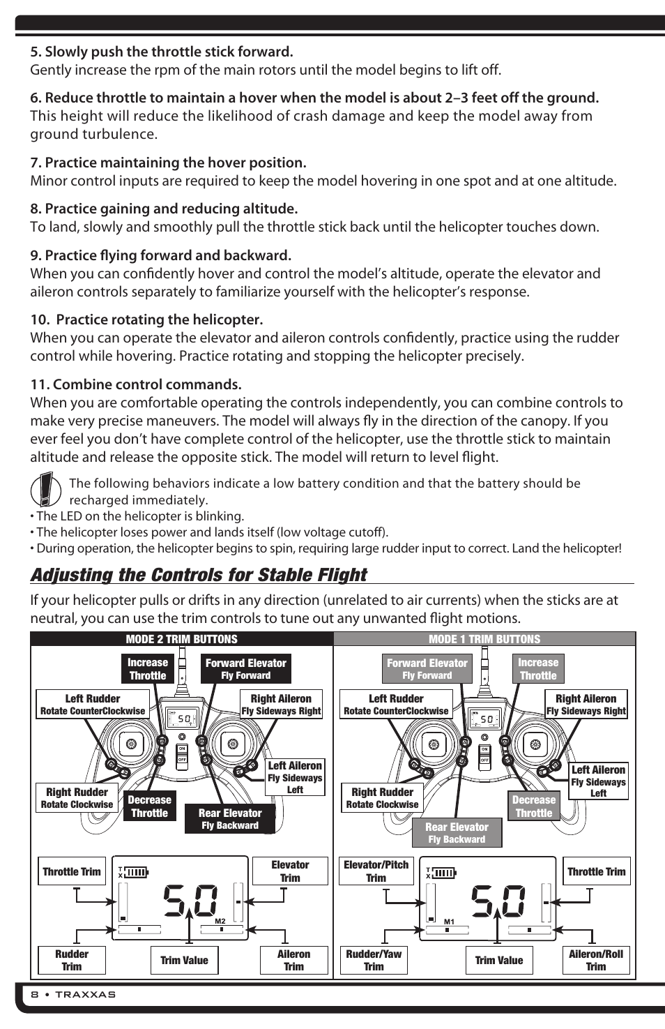 Adjusting the controls for stable flight | Traxxas 6308 (DR-1 Dual Rotor Helicopter) User Manual | Page 8 / 16