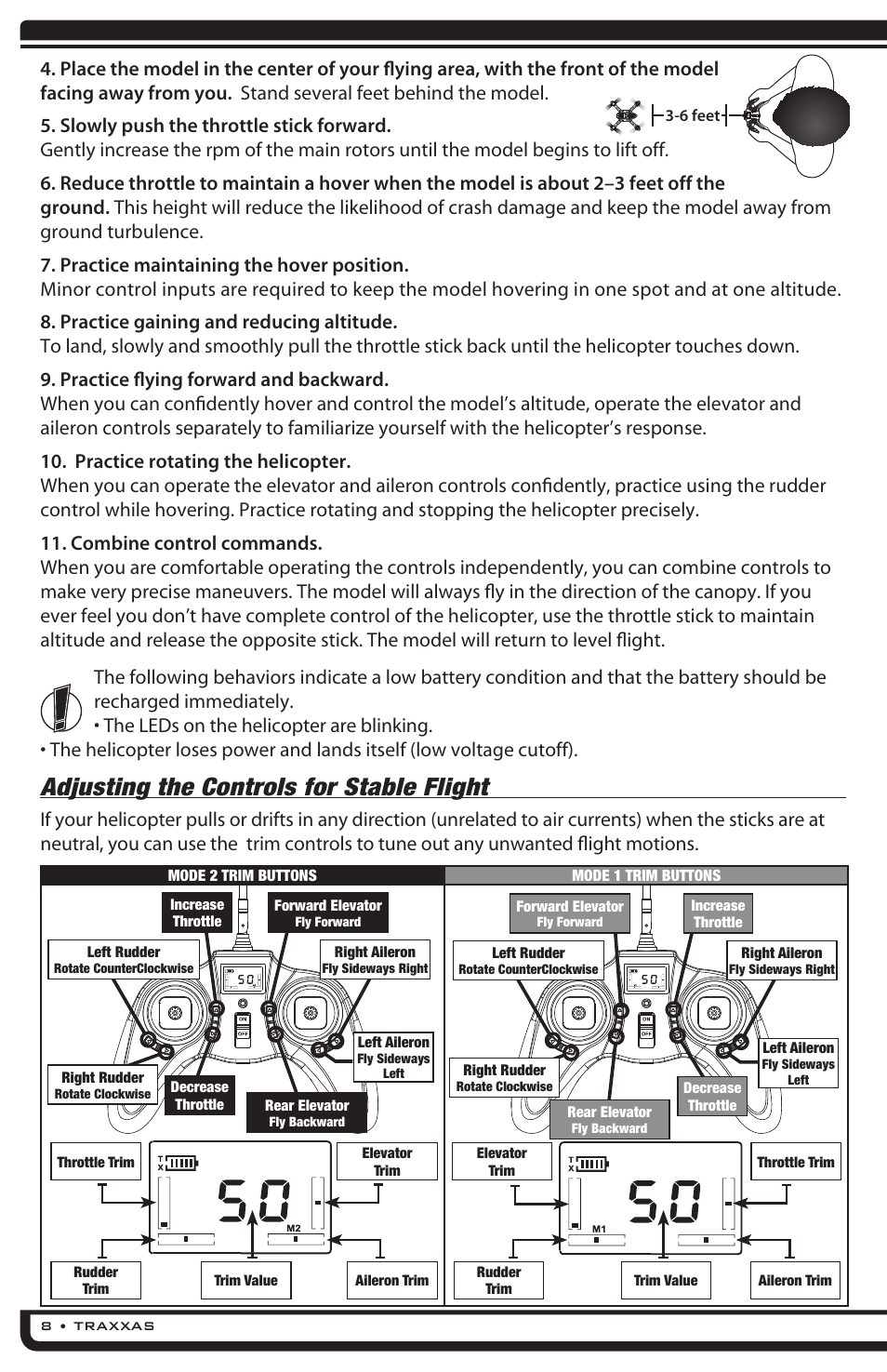 Adjusting the controls for stable flight | Traxxas 6208 (QR-1 Quad Rotor Helicopter) User Manual | Page 8 / 20