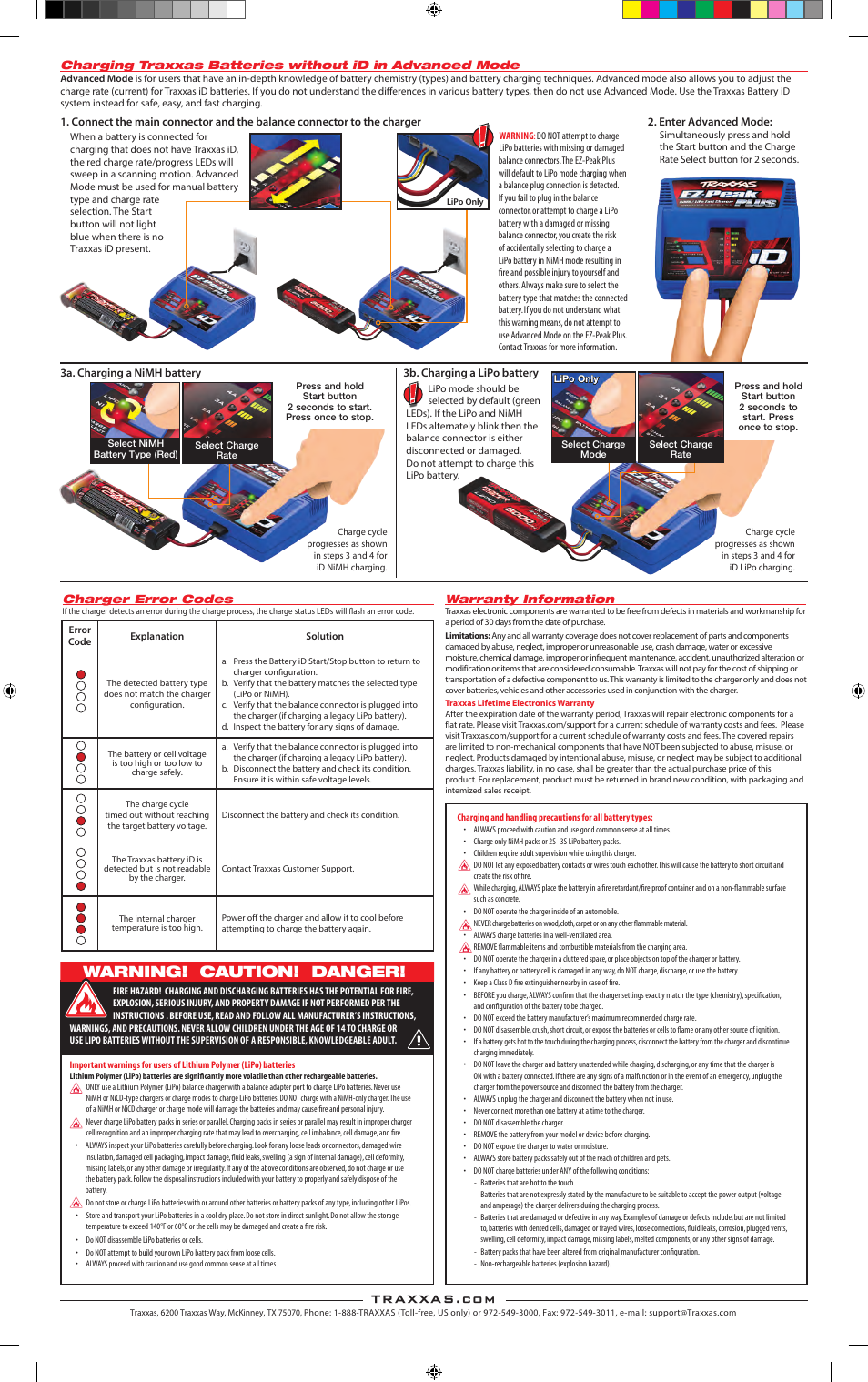Warning! caution! danger | Traxxas 2970 EZ-Peak Plus 4-amp User Manual | Page 2 / 2