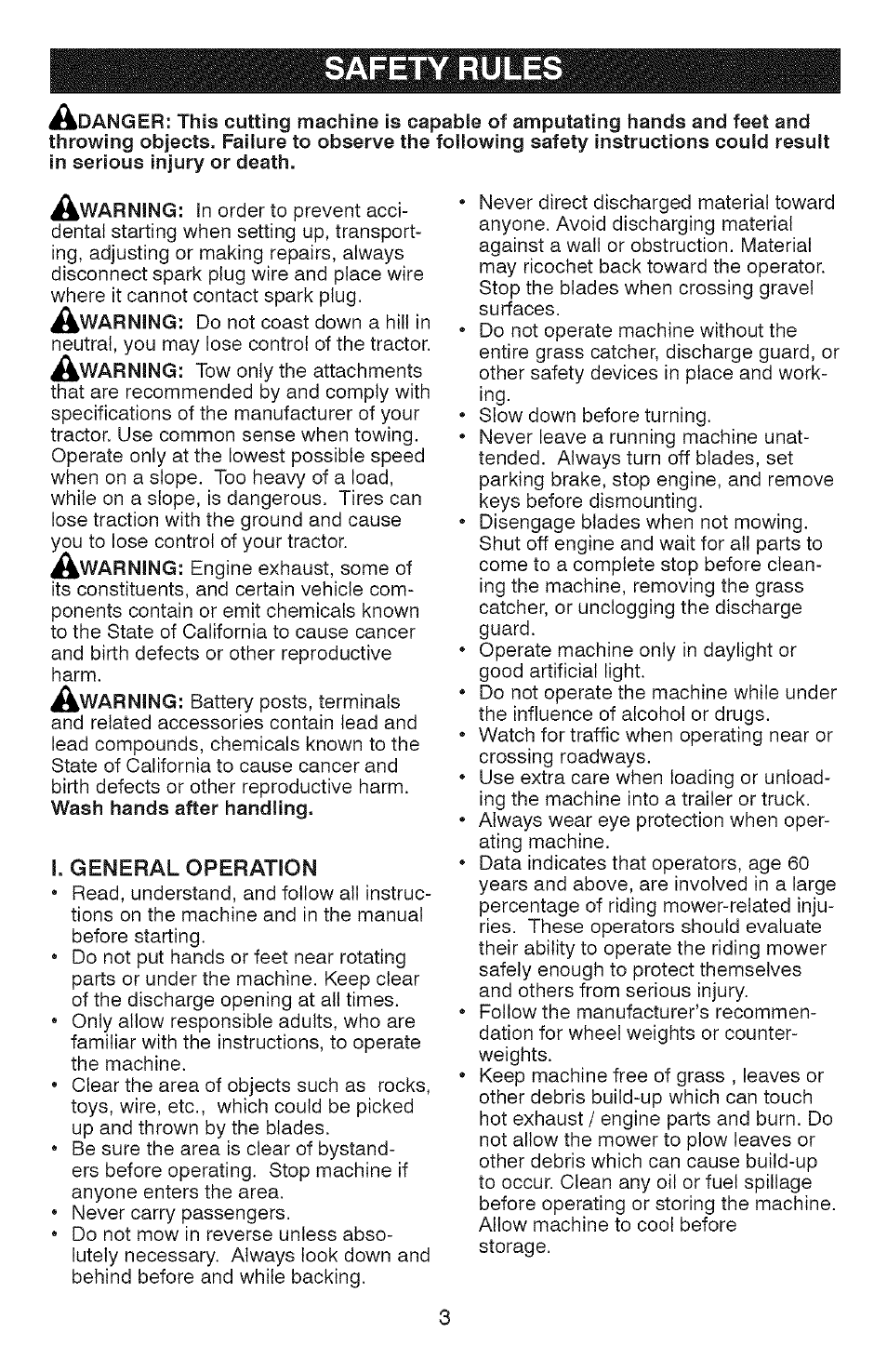 I. general operation, Safety rules | Craftsman YS 4500 917.28990 User Manual | Page 3 / 68