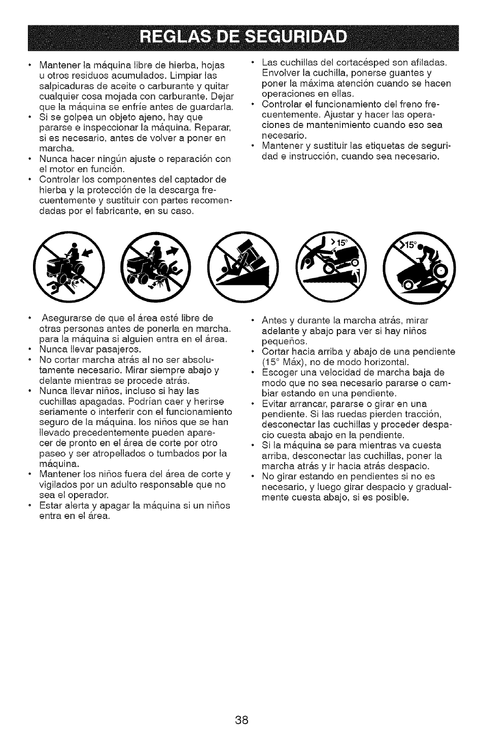 Reglas de seguridad | Craftsman YS 4500 917.28990 User Manual | Page 38 / 68