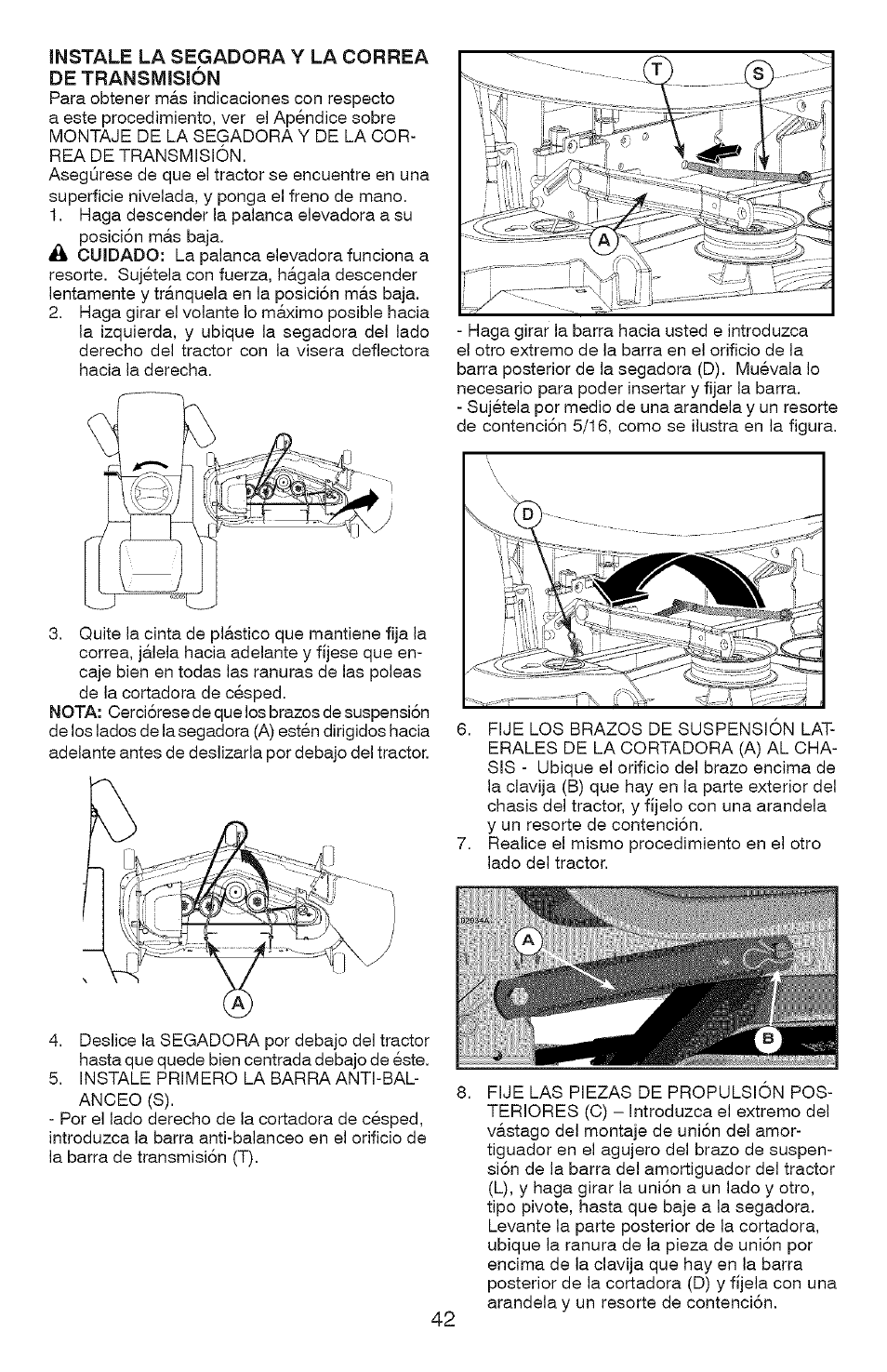 Instale la segadora y la correa | Craftsman YS 4500 917.28990 User Manual | Page 42 / 68