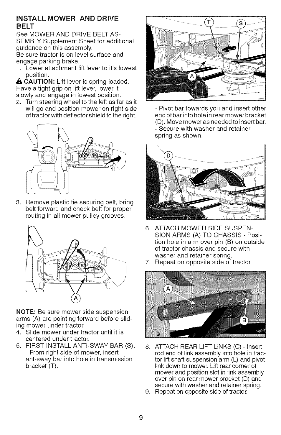 Install mower and drive belt | Craftsman YS 4500 917.28990 User Manual | Page 9 / 68