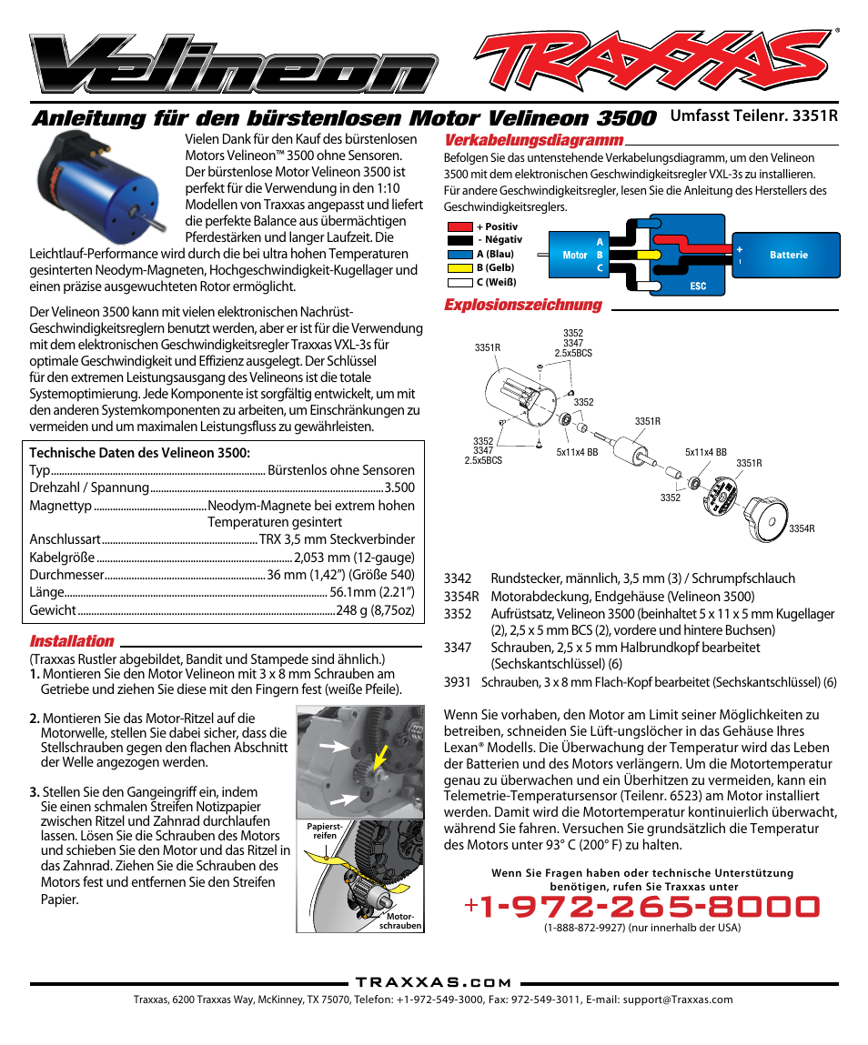 Anleitung für den bürstenlosen motor velineon 3500 | Traxxas 3351R User Manual | Page 4 / 4