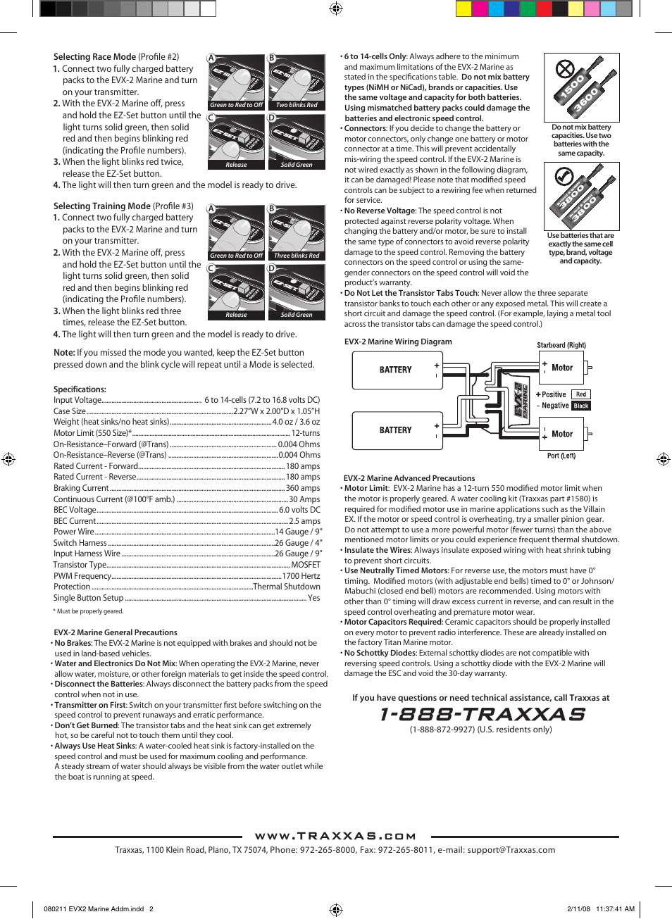 888-traxxas | Traxxas 3020 EVX-2 ESC User Manual | Page 2 / 2