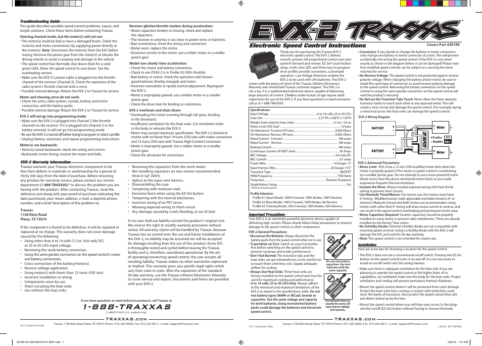888-traxxas, Brand a nimh, Electronic speed control instructions | Traxxas 3019R EVX-2 ESC with LVD User Manual | Page 3 / 3