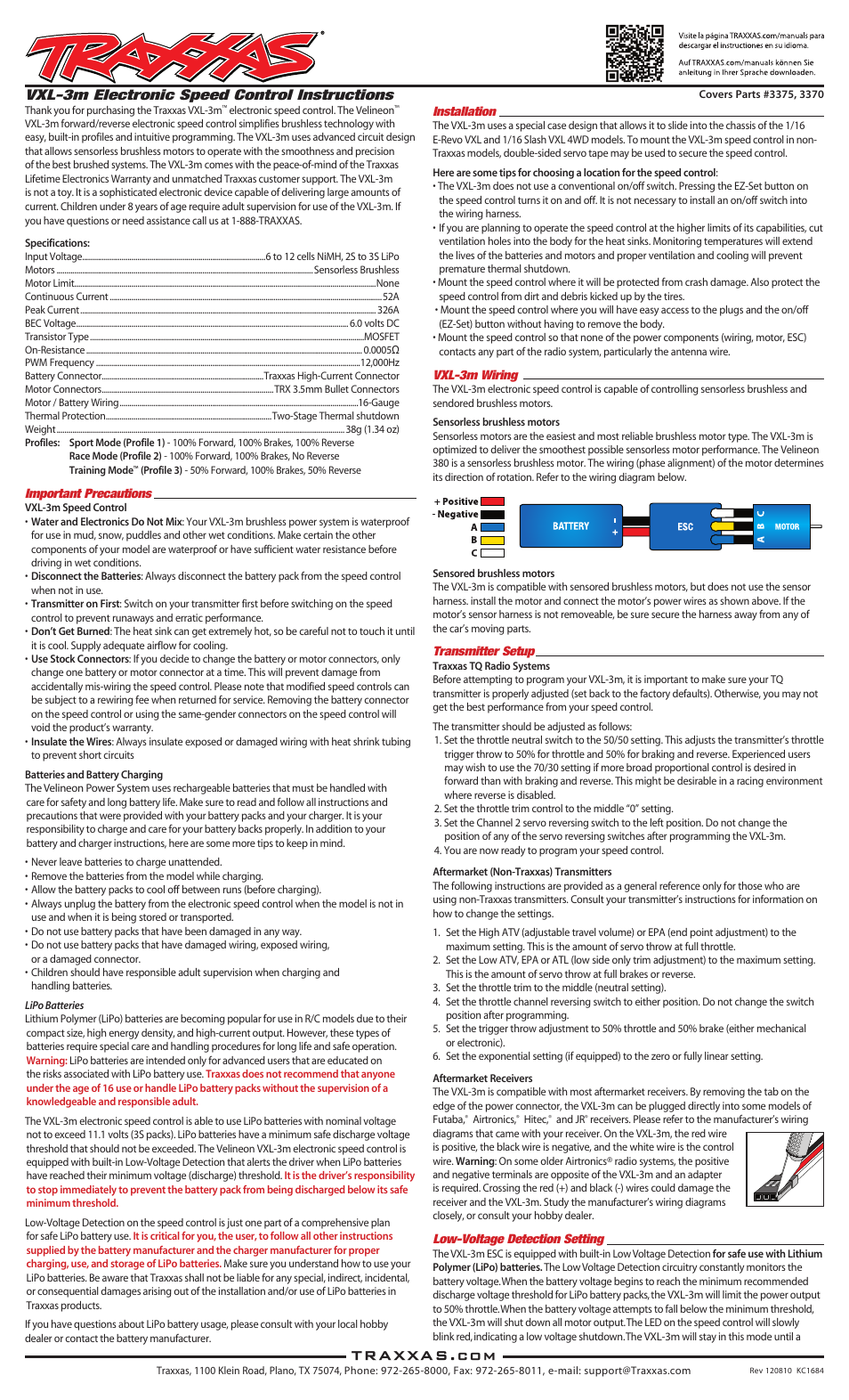 Traxxas 3370 VXL-3m ESC User Manual | 8 pages