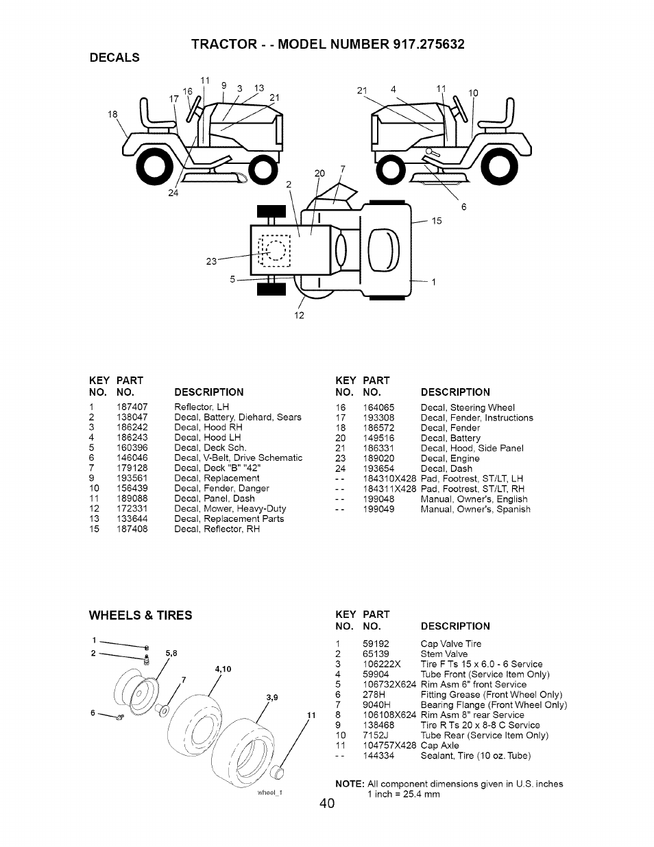 Decals, Wheels & tires, 7152j | Craftsman 917.275632 User Manual | Page 40 / 52