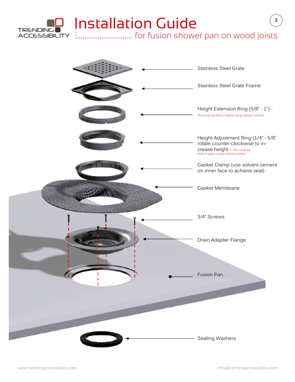 Installation guide, For fusion shower pan on wood joists | Trending Accessibility Fusion shower pan on wood joists User Manual | Page 3 / 10