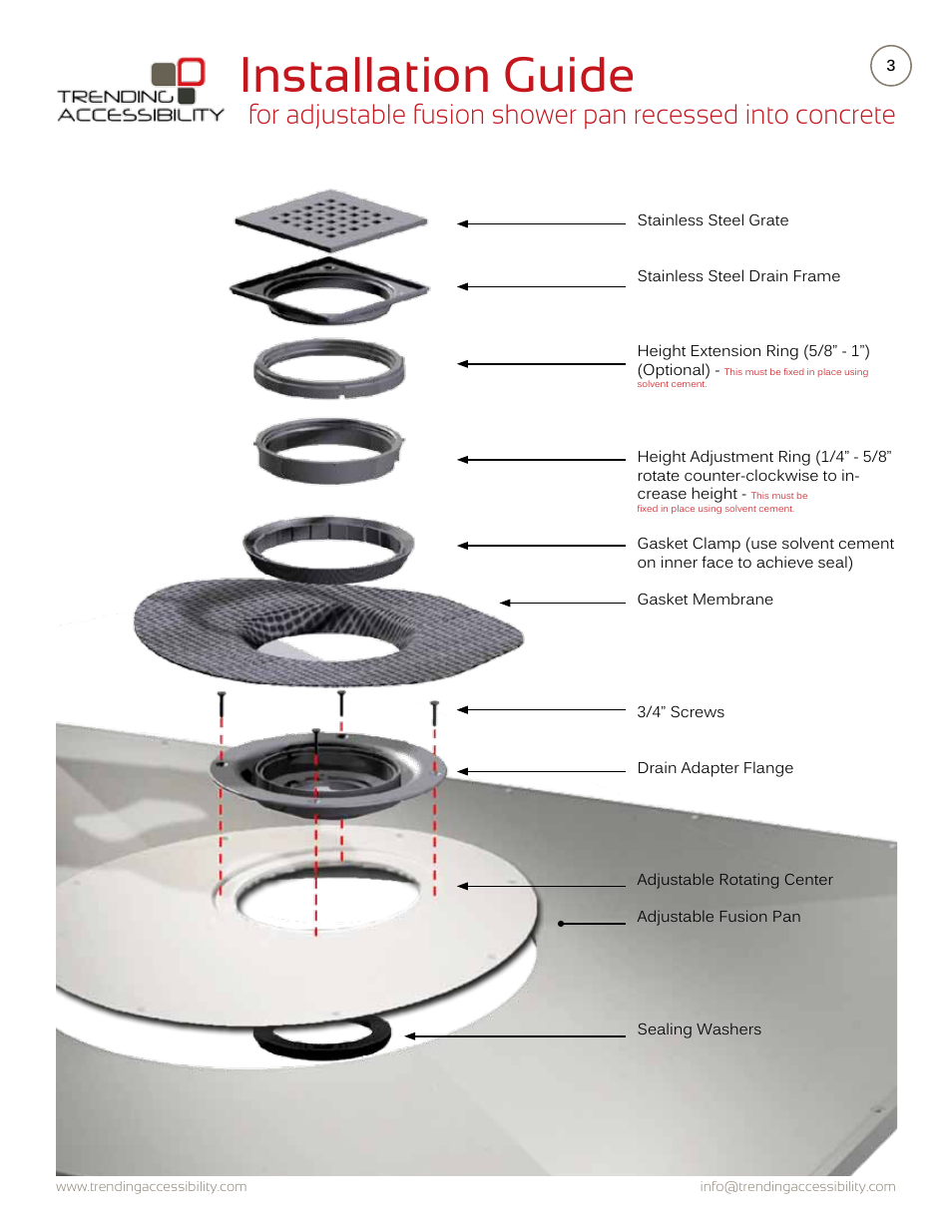 Installation guide | Trending Accessibility Adjustable fusion shower pan recessed into concrete User Manual | Page 3 / 11