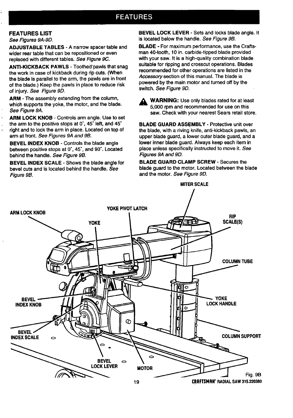 Features | Craftsman 315.220380 User Manual | Page 19 / 82