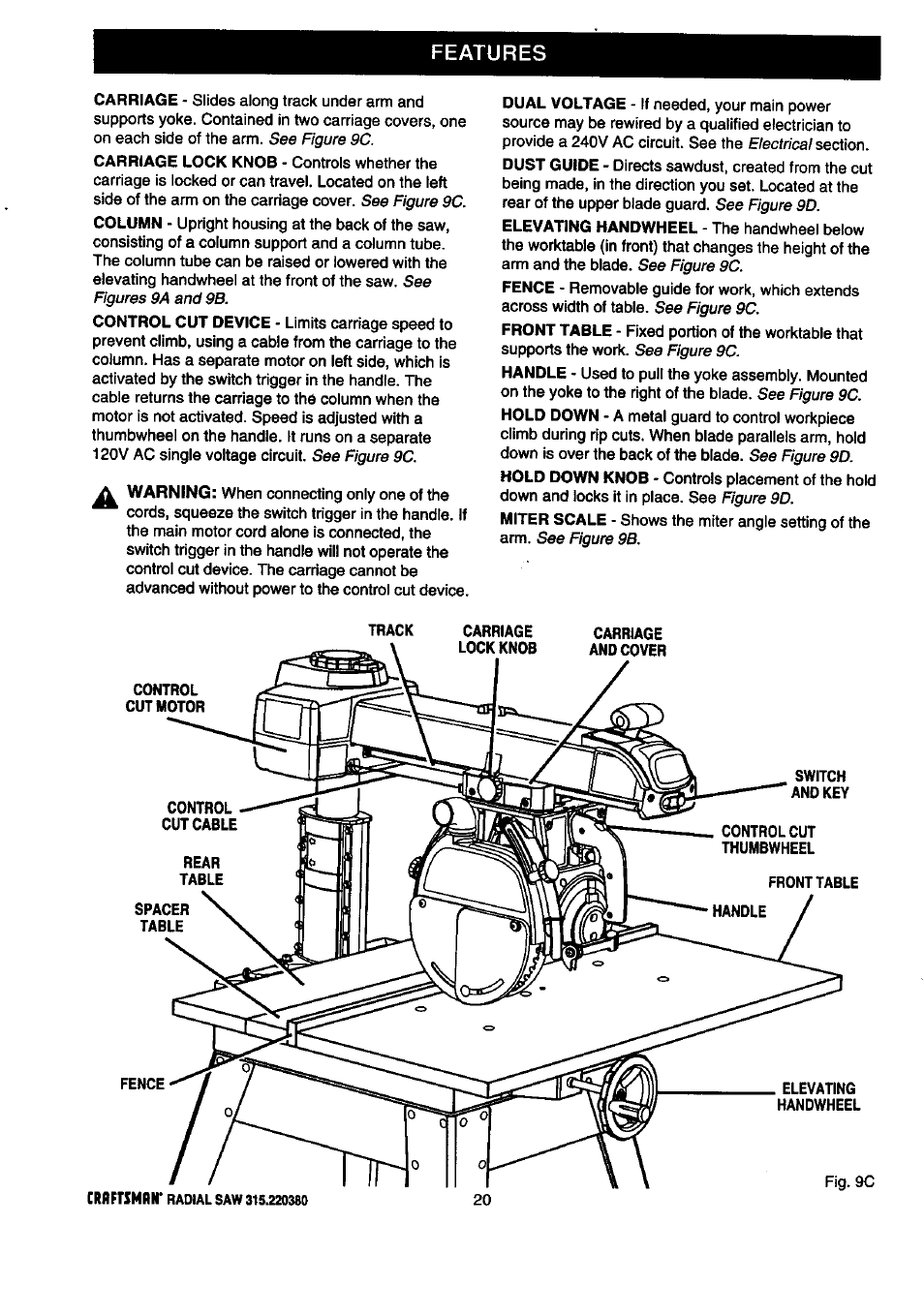 Features | Craftsman 315.220380 User Manual | Page 20 / 82