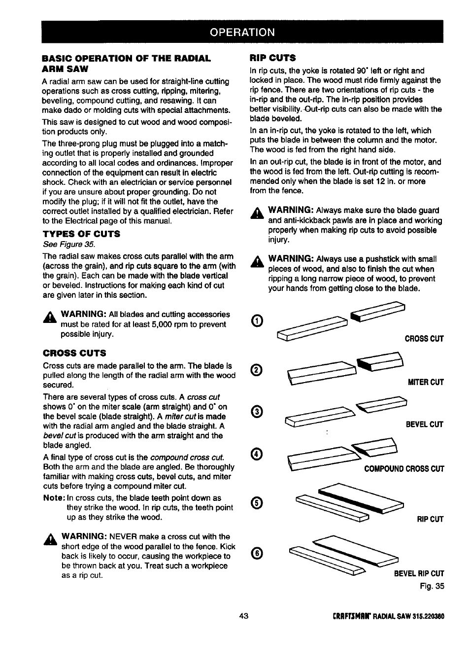 Operation | Craftsman 315.220380 User Manual | Page 43 / 82