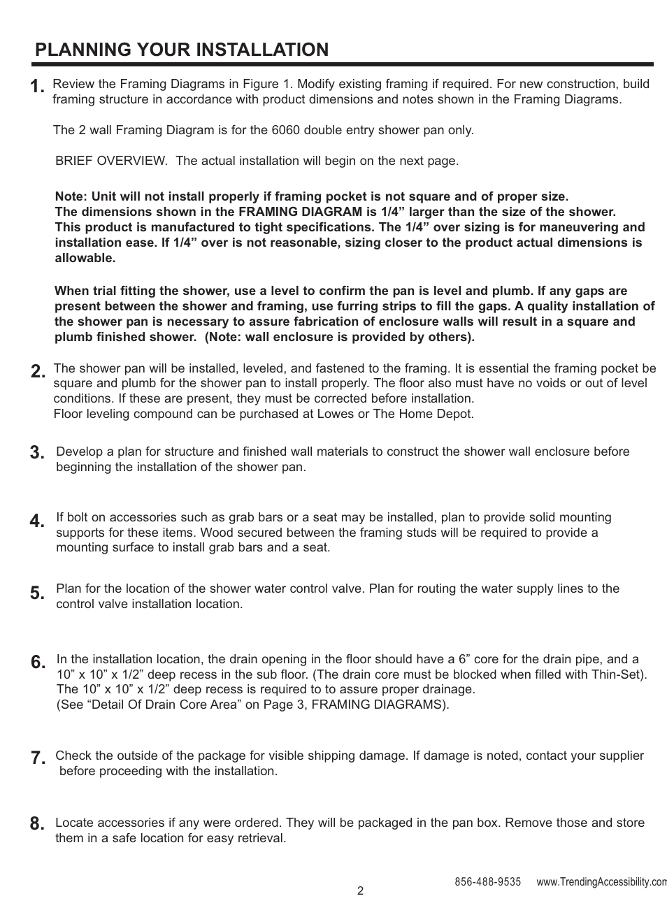 Planning your installation 6 | Trending Accessibility BARRIER FREE SHOWER PAN User Manual | Page 2 / 12