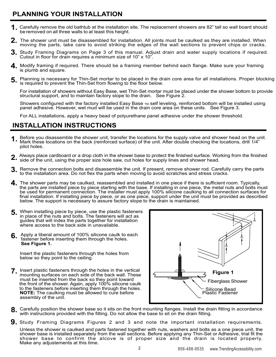 Planning your installation, Installation instructions | Trending Accessibility Four Piece Barrier Free User Manual | Page 2 / 6