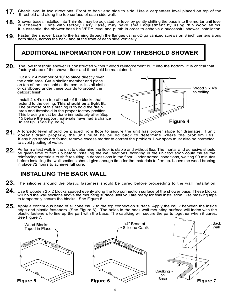 Additional information for low threshold shower, Installing the back wall | Trending Accessibility Four Piece Barrier Free User Manual | Page 4 / 6