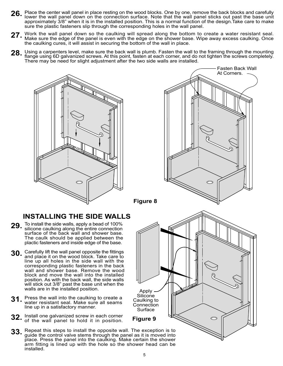 Installing the side walls | Trending Accessibility Four Piece Barrier Free User Manual | Page 5 / 6