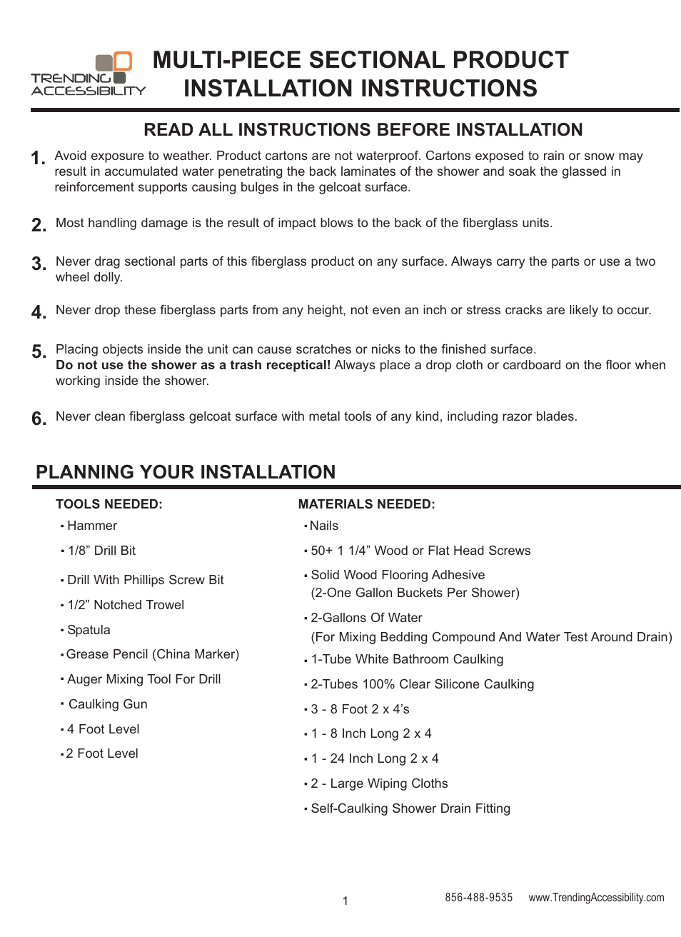 Trending Accessibility Multi-Piece (4836, 6033, 6036, 6048, 6060) User Manual | 14 pages