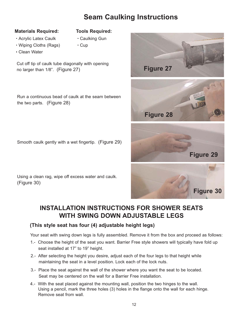 Seam caulking instructions | Trending Accessibility Multi-Piece (4836, 6033, 6036, 6048, 6060) User Manual | Page 12 / 14