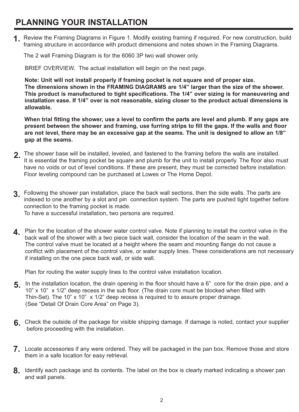 Planning your installation 5 | Trending Accessibility Multi-Piece (4836, 6033, 6036, 6048, 6060) User Manual | Page 2 / 14