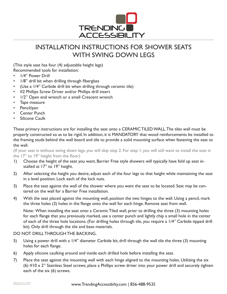 Trending Accessibility Premium Folding Shower Seats User Manual | 1 page