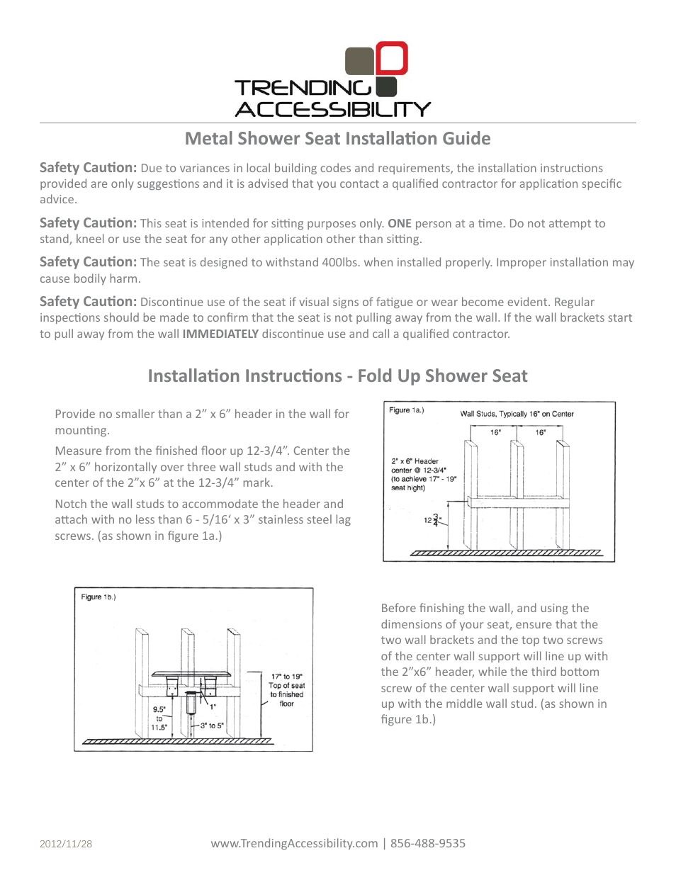 Trending Accessibility Shower Seats (SF1615T, SF2615T, SF2621T-LR) User Manual | 2 pages