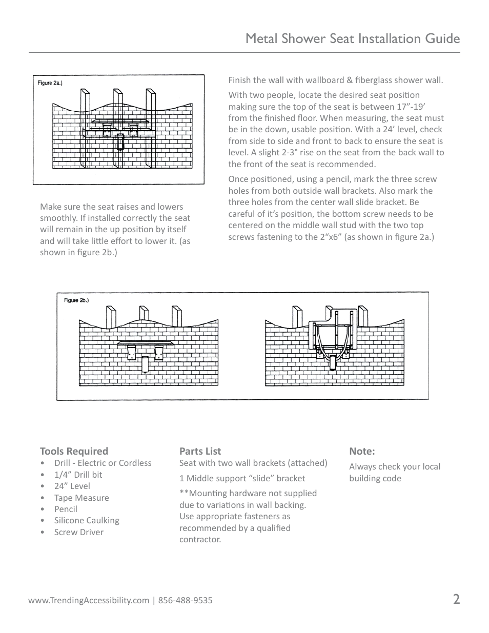 Metal shower seat installation guide 2 | Trending Accessibility Shower Seats (SF1615T, SF2615T, SF2621T-LR) User Manual | Page 2 / 2