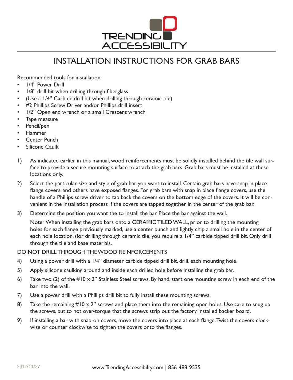 Trending Accessibility Grab Bars User Manual | 1 page